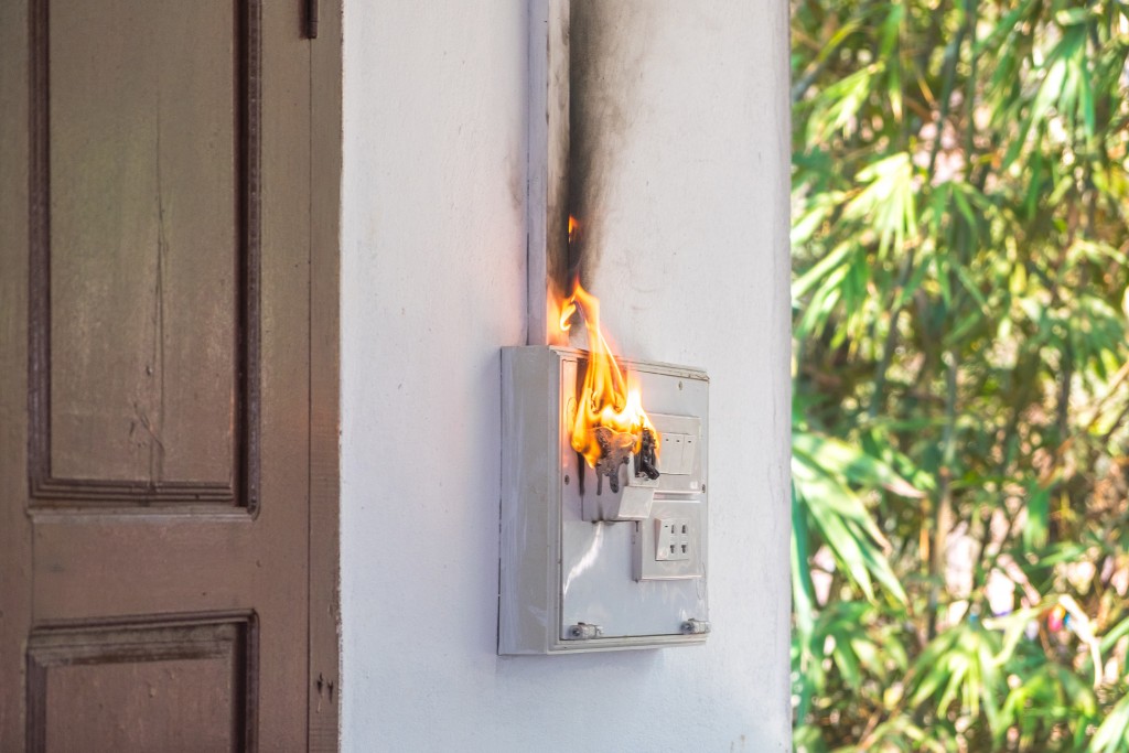 fuse box on fire