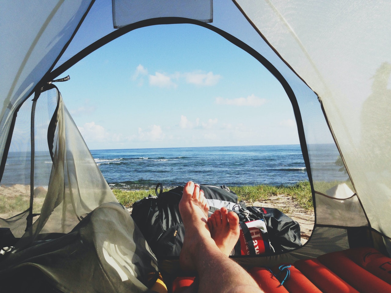 person in a tent