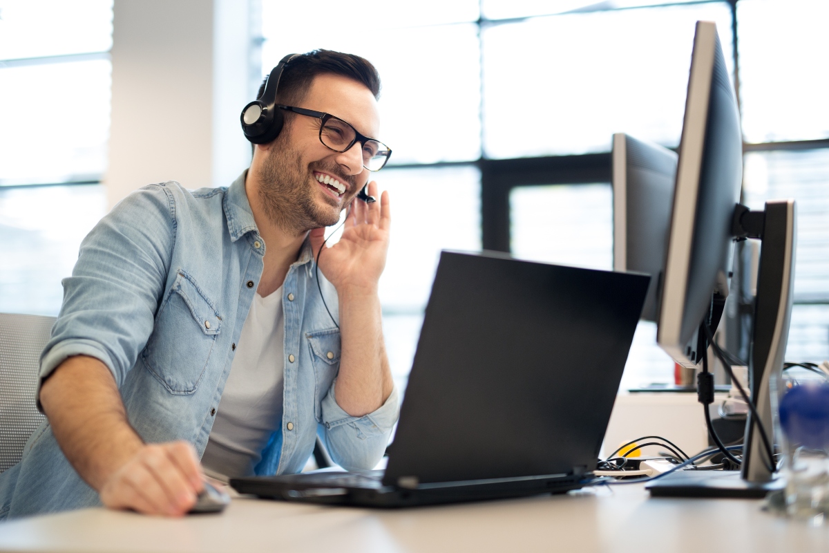 man wearing headset