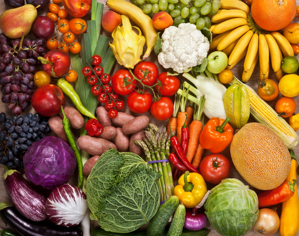 An assortment of healthy fruits and vegetables