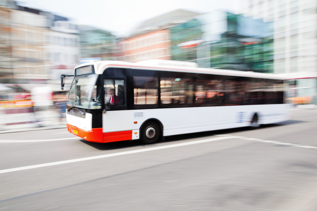 A bus running along the road