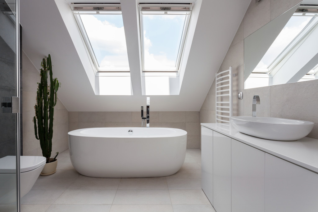 electric skylight in a modern bathroom