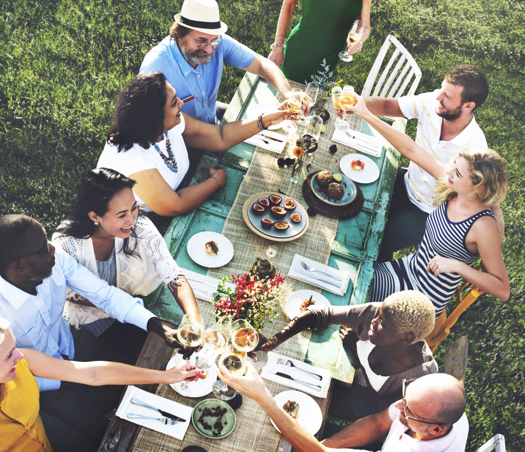 group of people eating out