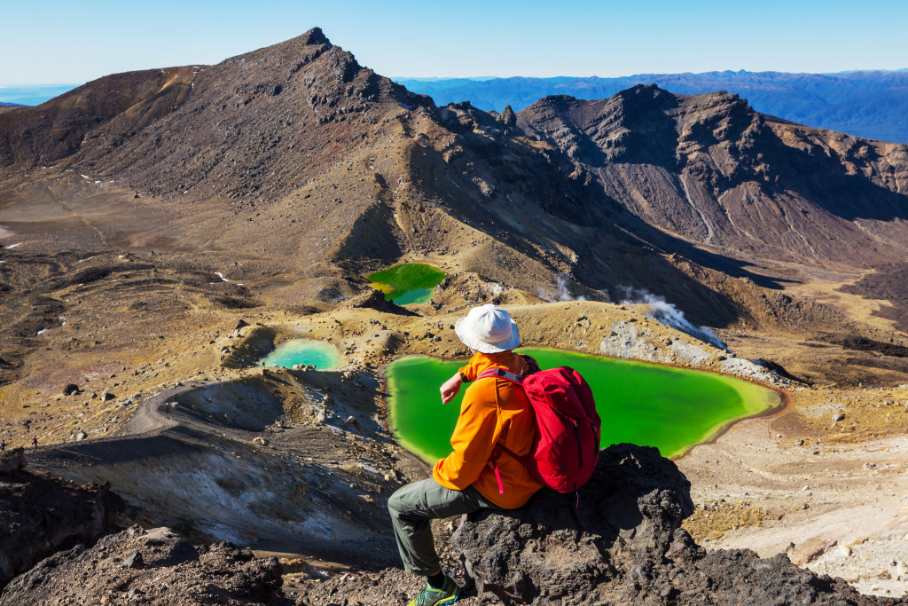 mountain and landscapes in new zealand with person in the middle