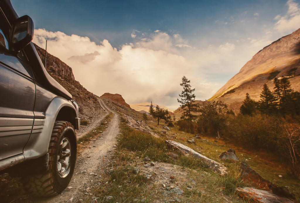 car on a very rocky road