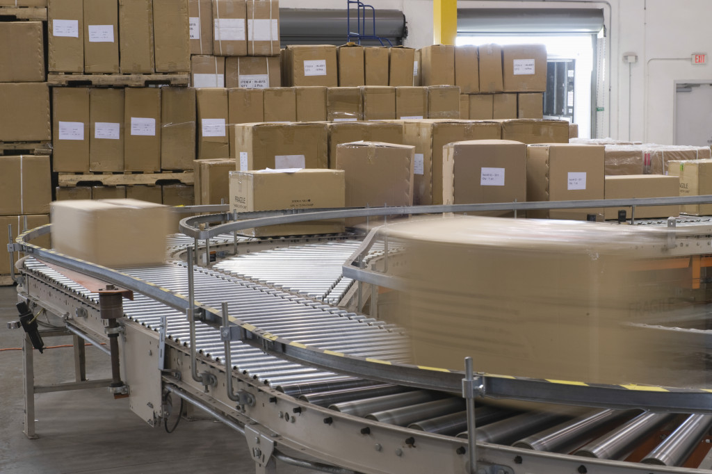 Several boxes on a conveyor belt